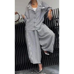 Striped long pants 上衣长裤 suit and 套装 top 条纹长袖 sleeved
