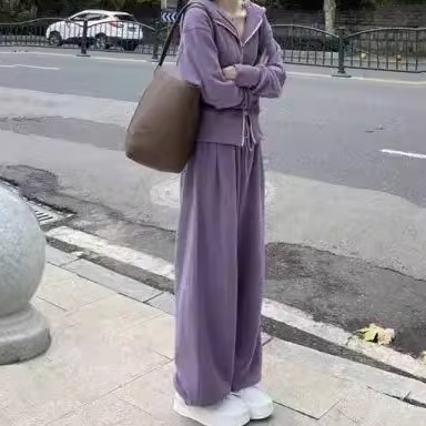 双拉链开衫宽松运动套装