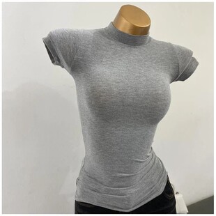 半高领微透短袖 Neck Sleeve Top 恤Mock Short 打底 修身 Sheer