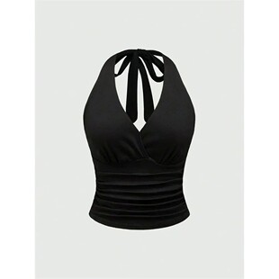 欧美性感复古豹纹挂脖露背小背心Leopard Halter Crop Top Print