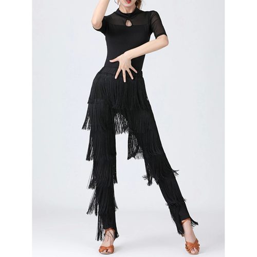 拉丁舞加密款流苏舞蹈长裤