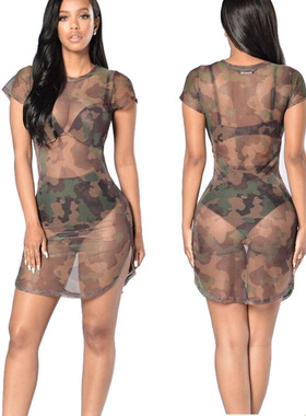迷彩网纱透视短袖表演连衣裙Camouflage tulle performance dress