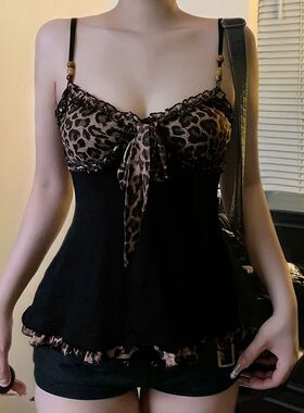 Sexy Leopard Strap Top For Women欧美风豹纹 A 摆修身吊带上衣