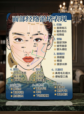 面部经络淤堵表现展示牌美容养生馆中医养生装饰摆件