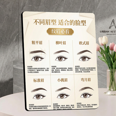 美容院纹眉科普展示牌不同眉型适配脸型纹绣门店装饰摆件