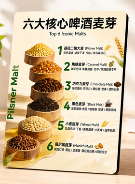 个性精酿啤酒馆六大核心麦芽知识展示牌吧台桌面装饰摆件