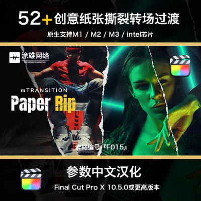 FCPX创意杂志撕纸折痕剪切拼贴风格化Final Cut Pro转场过渡插件