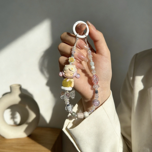 原创手机链正版晚安点亮夜空萌粒ins风透明水晶串珠挂绳个性挂件