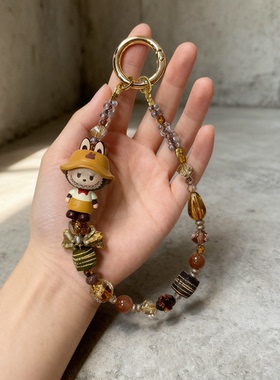 泡泡玛特咖啡工厂系列拉布布原创手机链串珠手机挂绳钥匙包挂饰