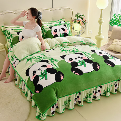 加厚牛奶绒四件套1.8m床珊瑚绒被套2x2.3法兰绒床上用品2.2x2.4米