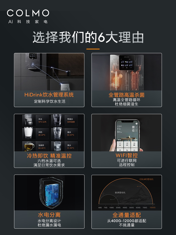 COLMO管线机壁挂式冷热超薄饮水机即热式DA03直饮机急速制冷