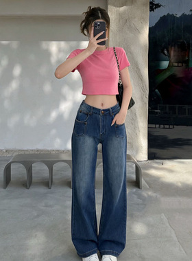 无名女装26早春新款简约休闲多重口袋刺绣牛仔长裤