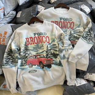 美式硬派汽车 幅特烈马圣诞联名 慵懒圆领卫衣男女秋冬薄绒套头衫