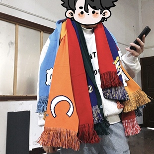 美单 大学联盟NCAA秋冬流苏保暖针织围巾美式复古防寒围脖多巴胺