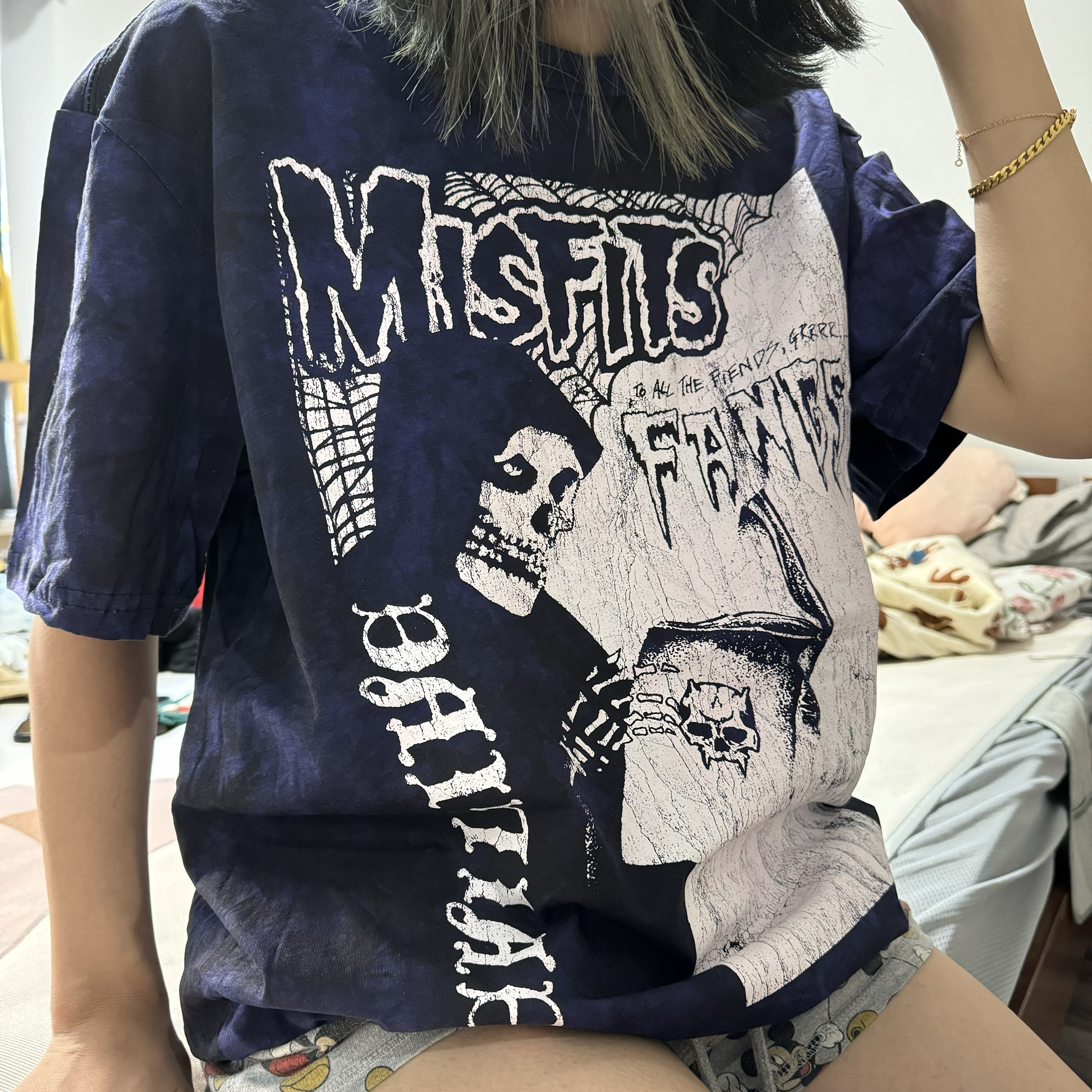 出口单 外贸 Misfits金属朋克摇滚乐队骷髅 纯棉扎染男女短袖夏薄