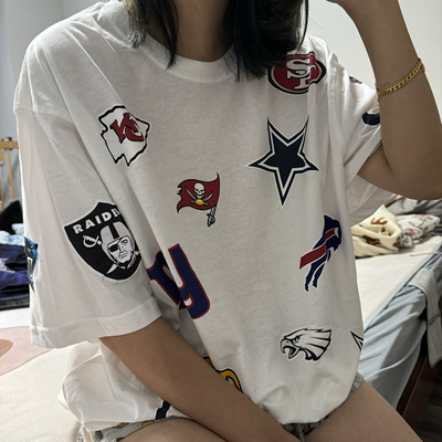 特惠 180斤左右来！超级碗NFL美橄榄球联盟球队标T恤男女夏薄短袖