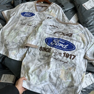 美单 幅特Ford文化衫 贴布绣迷彩美式复古男女夏薄短袖T恤短宽V领