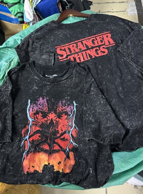 美国单 StrngerThig奇怪物语 逆世界水洗做旧复古短袖男女大码277