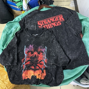 美国单 StrngerThig奇怪物语 逆世界水洗做旧复古短袖男女大码277