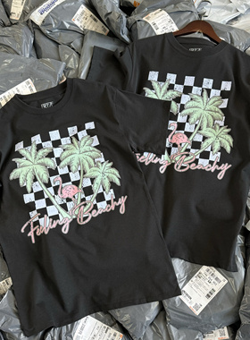 清仓 出口订单 Feeling Beachy慵懒风男女同款短袖T恤 休闲夏3697