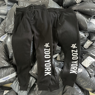 出口单 Zo york租约克滑板刷街卫裤男秋冬薄绒收脚口运动长裤3792
