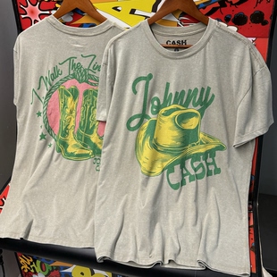 Cash西部乡村摇滚乐队Vintage复古短袖 男女夏薄透气 Johnny 美版
