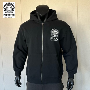 撸铁健身 工装风 美式复古卫衣秋冬薄绒帽衫男女拉链外套开衫8464