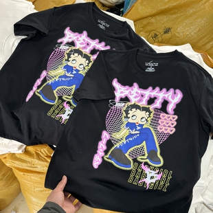 出口单 复古原宿风半截袖 小众机车风短袖 T恤男女动漫 贝蒂小姐Y2K