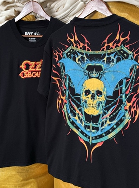 刺绣 奥兹奥斯本 Ozzy Osbourne摇滚黑色安息日暗黑风短袖T恤短宽