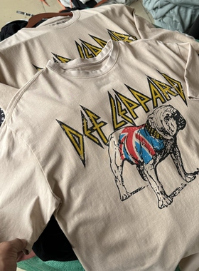 英版Def Leppard威豹斗牛犬不列颠摇滚乐队复古水洗男女短袖夏薄T