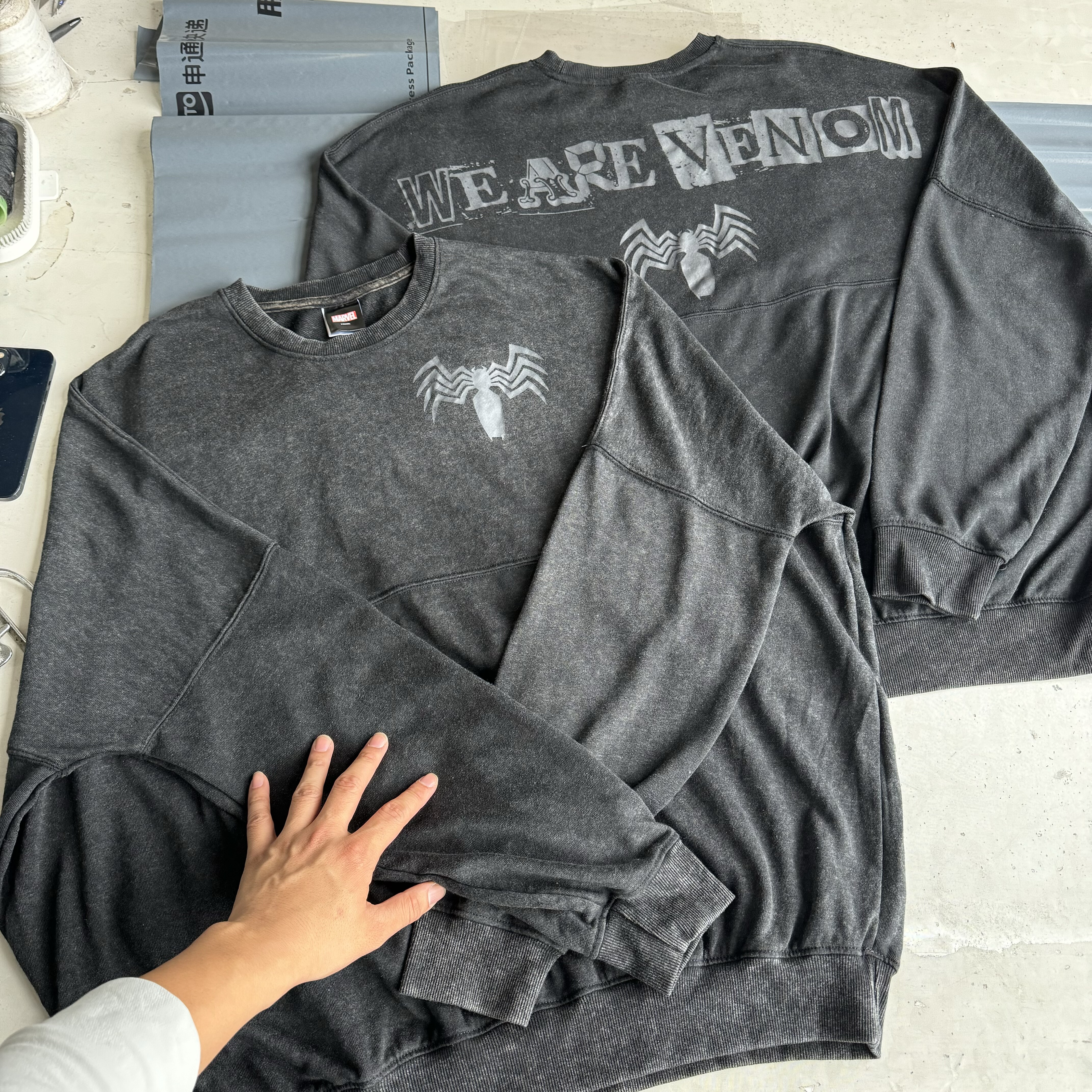 出口单 水洗做旧 毒夜Veom圆领毛圈卫衣落肩袖蝙蝠袖男女春秋薄款