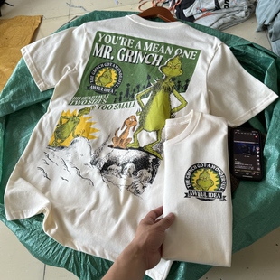 美版 The Grinch圣诞怪杰格林奇 复古卡通短袖Vintage男女夏薄T恤