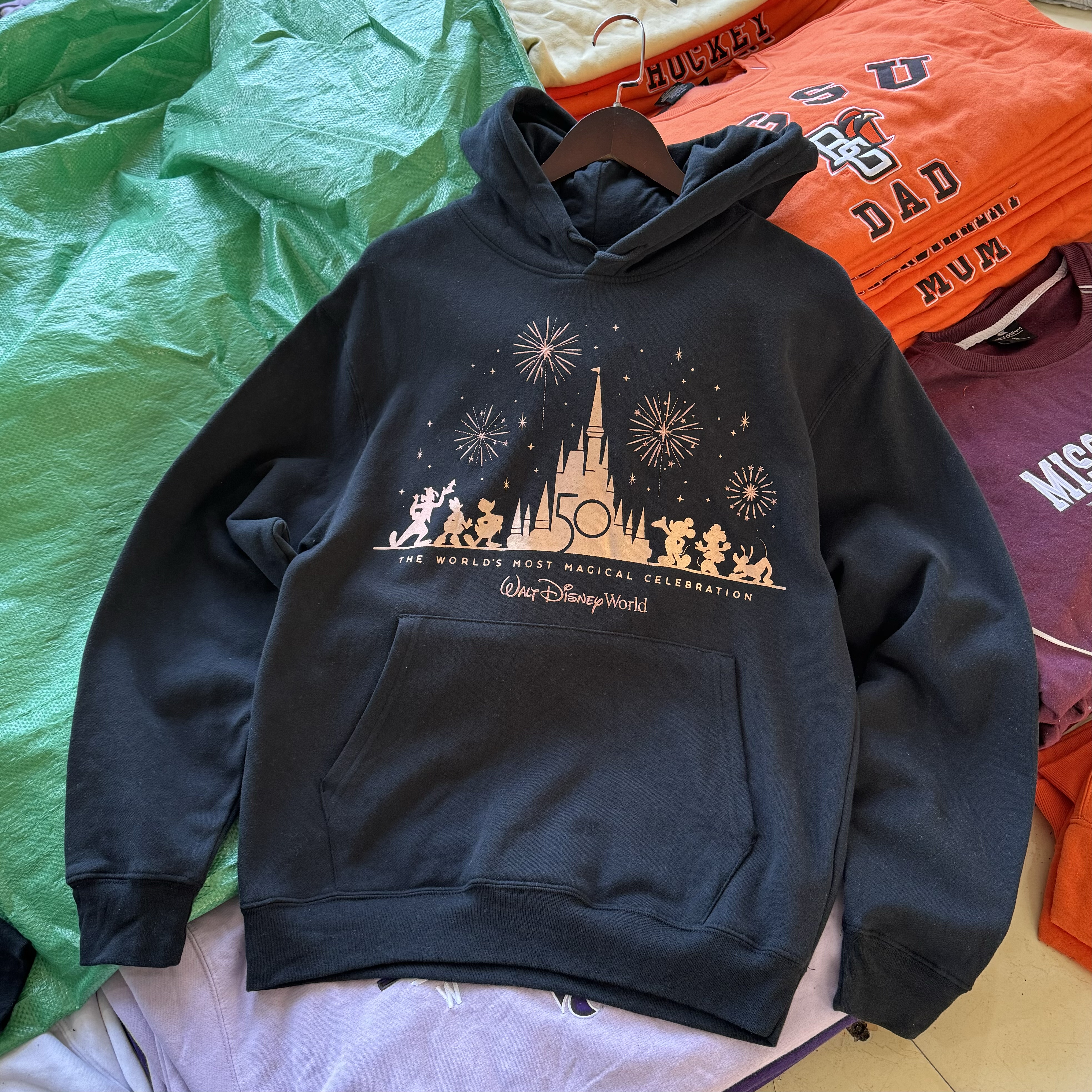 乐园版 50周年纪念款 刺绣烫金印花美式连帽卫衣薄绒秋冬帽衫男女