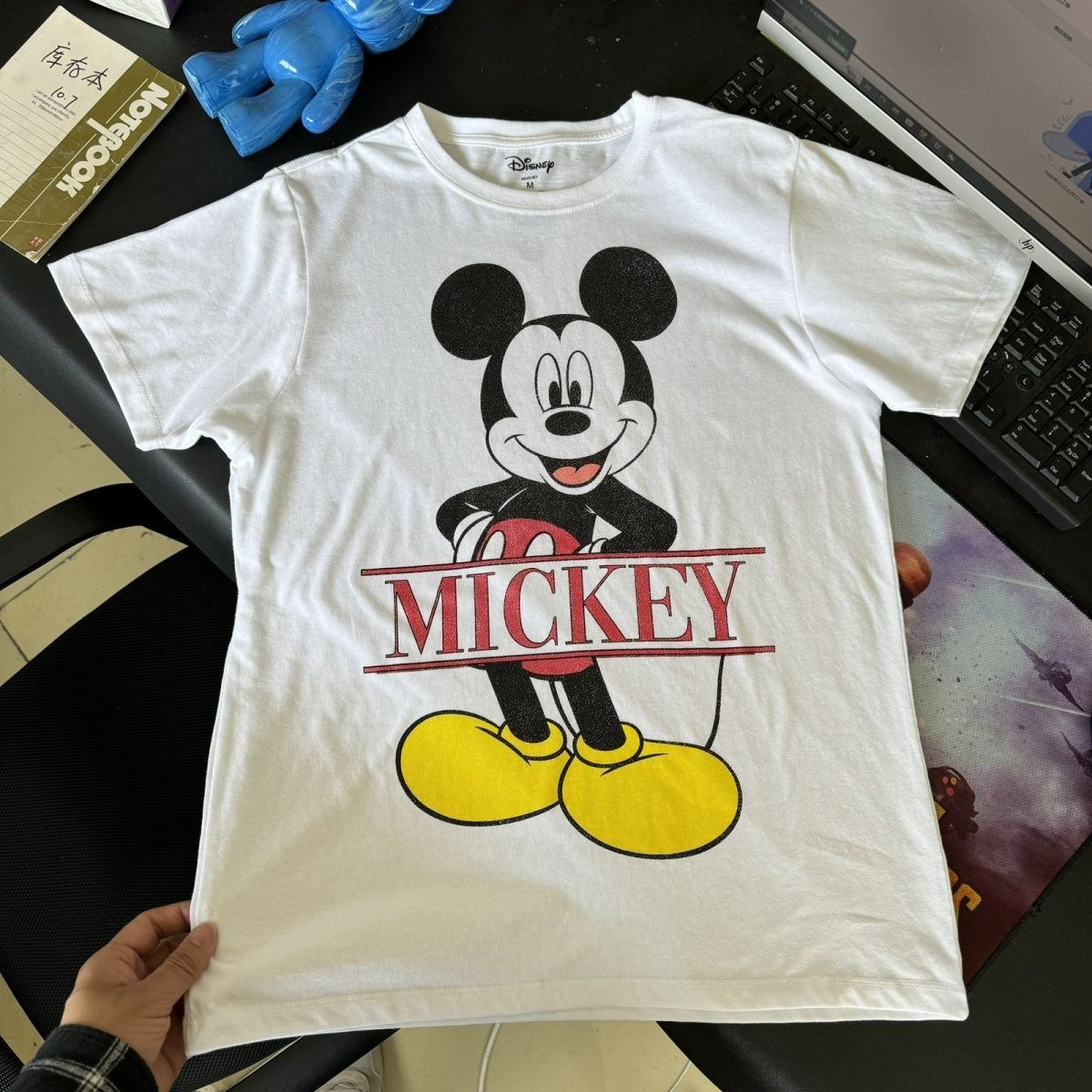 外贸清仓 diss尼 老鼠印花 圆领棉质短袖 男女情侣款白色夏季透气