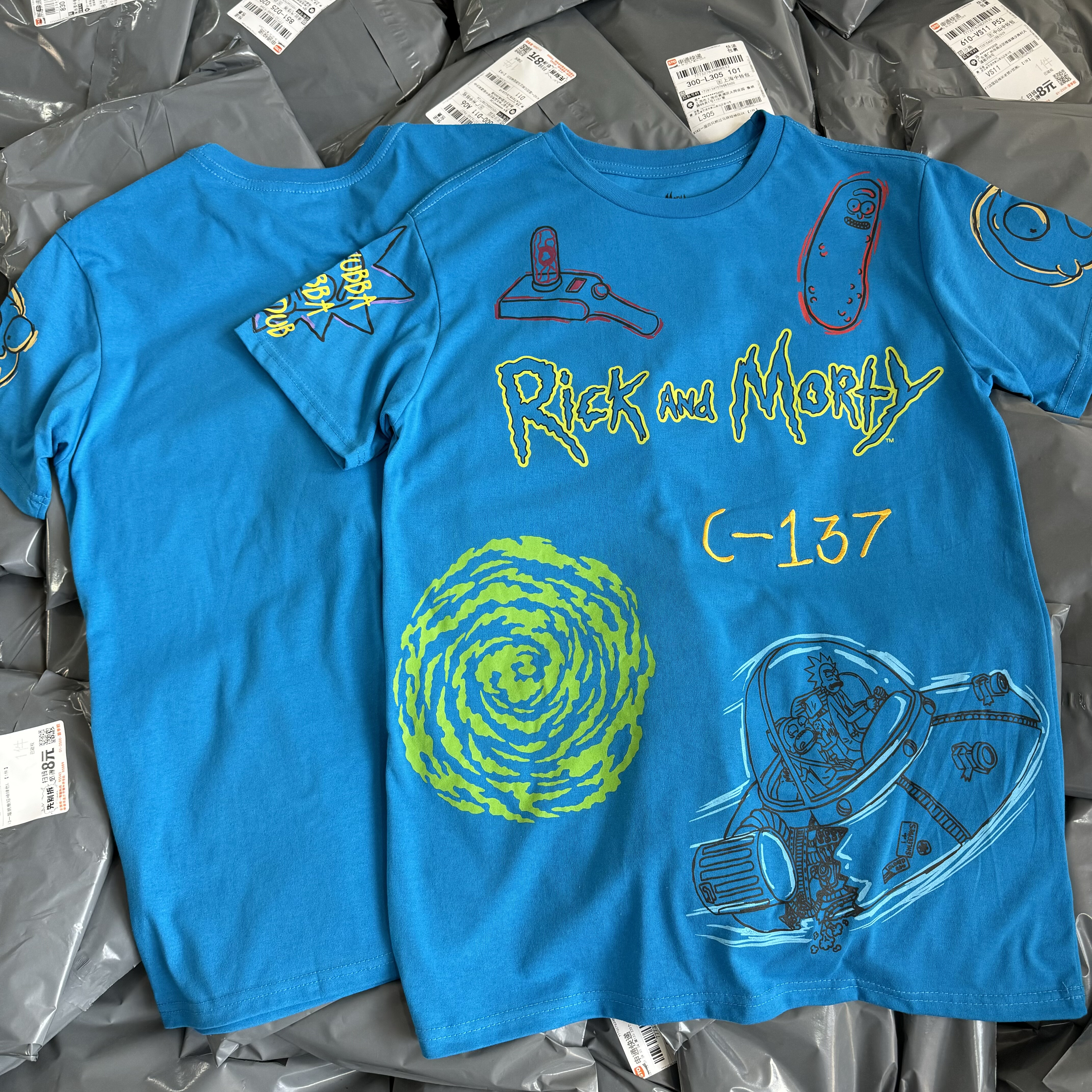 出口单 刺绣 Rick and Mort瑞克莫蒂男女夏薄透气短袖t恤小众涂鸦