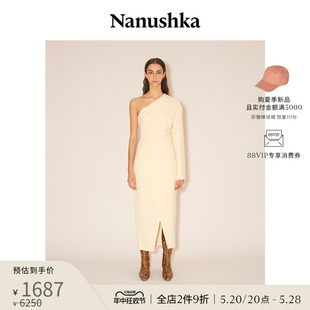 女士 FLORENCE 限时折扣 香草色微喇单袖 裹身连衣裙 NANUSHKA