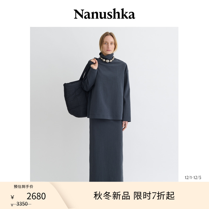 【秋冬新品】NANUSHKA 女士 SITARA 灰蓝色高领长袖针织上衣