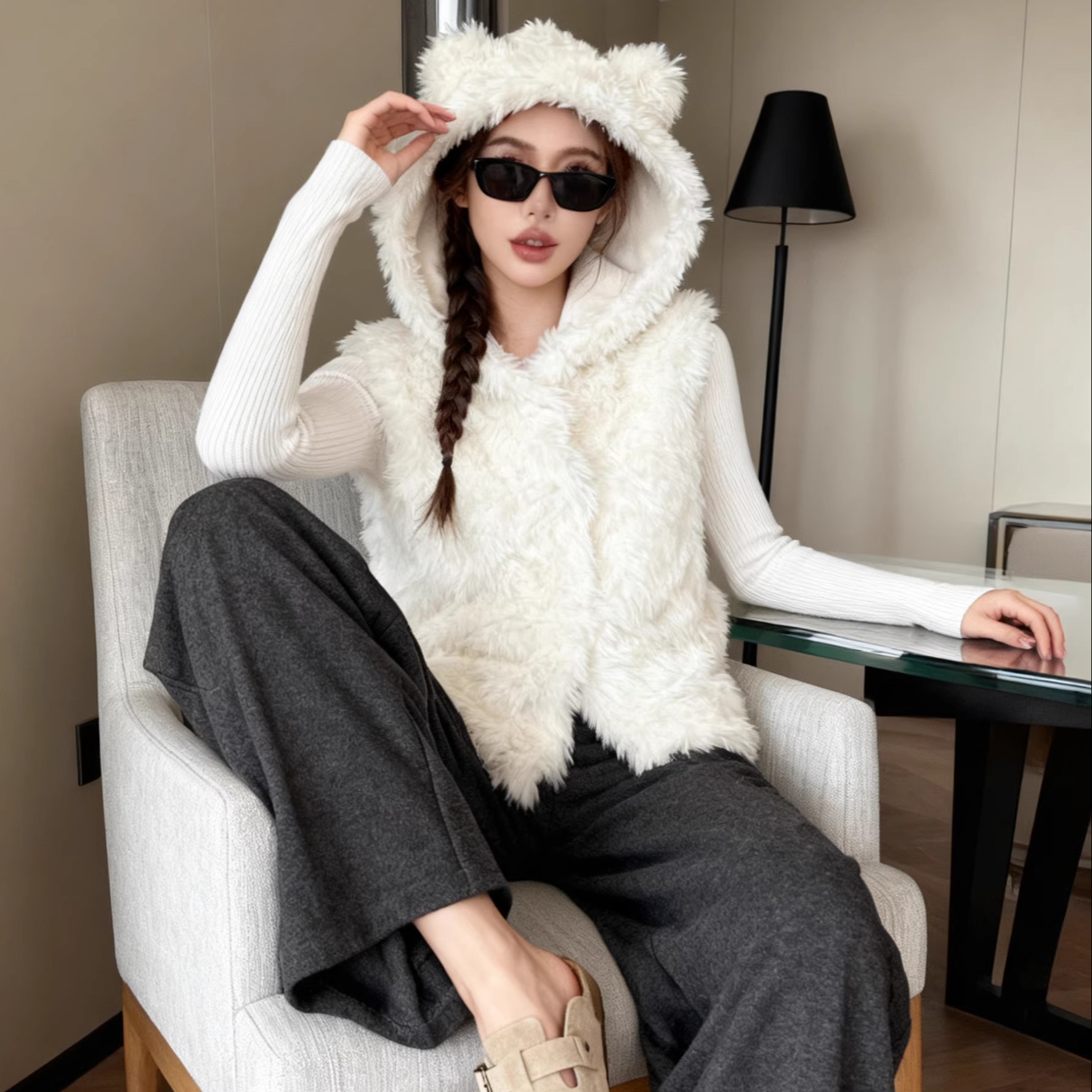 韩系甜美连帽马甲女冬季款