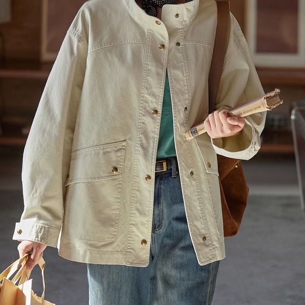solighter 法式复古立领工装夹克外套女秋季2025新款显瘦宽松上衣