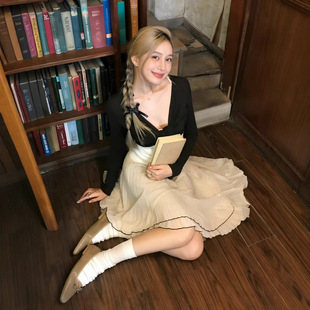 款 卡其色气质半身裙女春季 高腰百搭宽松蓬蓬a字裙子 威尼斯影像