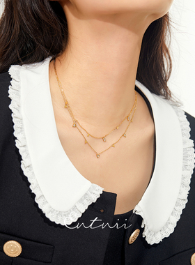 叠戴锆石水晶小众锁骨链项链