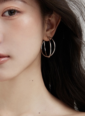 Entnii 方圆脸天菜 气质简约圈圈耳环显脸小交叉耳圈设计感耳环