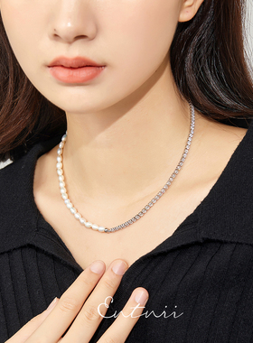 淡水珍珠锆石拼接项链