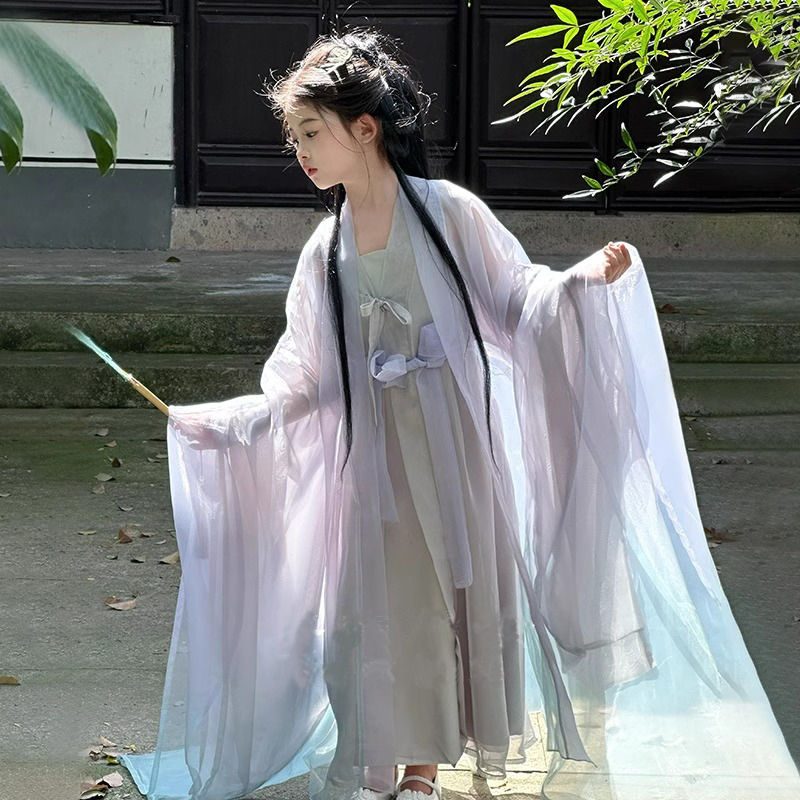 国风女童汉服广袖古筝演出服2025新款儿童战国袍夏季古风女孩古装