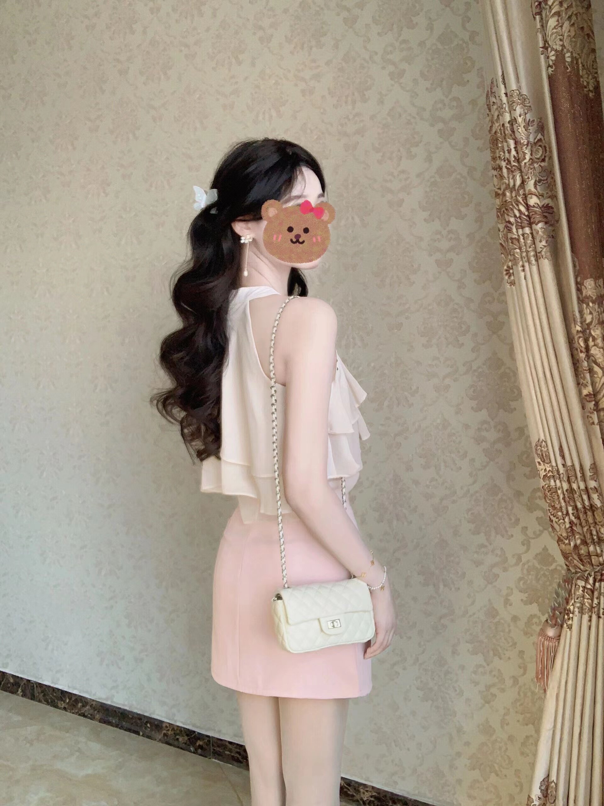 SLEEVELESS HALTERNECK SUSPENDER CHIFFON CROP TOP WOMENS DESIGN SENSE NICHE FRENCH GENTLE RUFFLES FAIRY VEST SUMMER