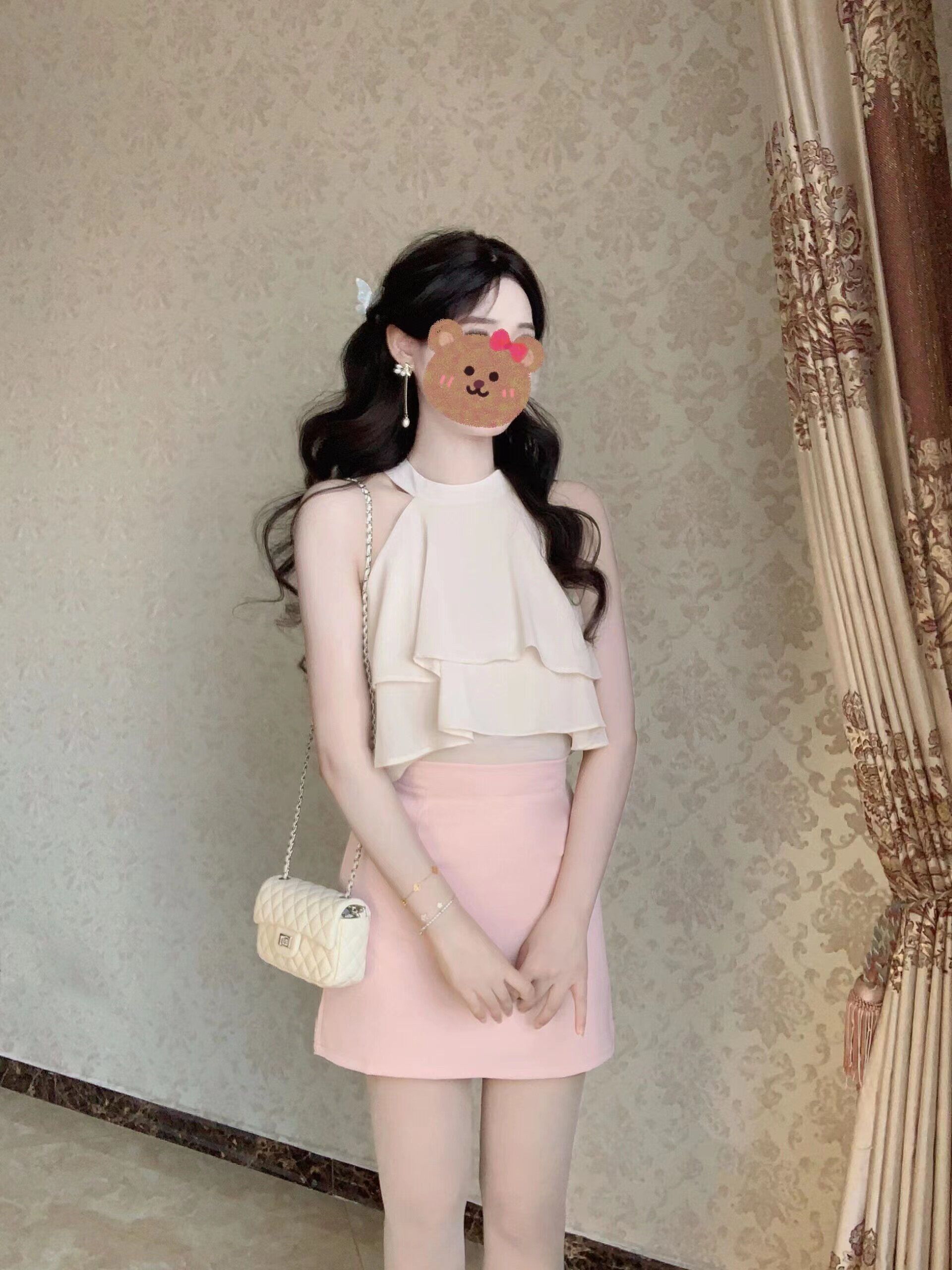 SLEEVELESS HALTERNECK SUSPENDER CHIFFON CROP TOP WOMENS DESIGN SENSE NICHE FRENCH GENTLE RUFFLES FAIRY VEST SUMMER