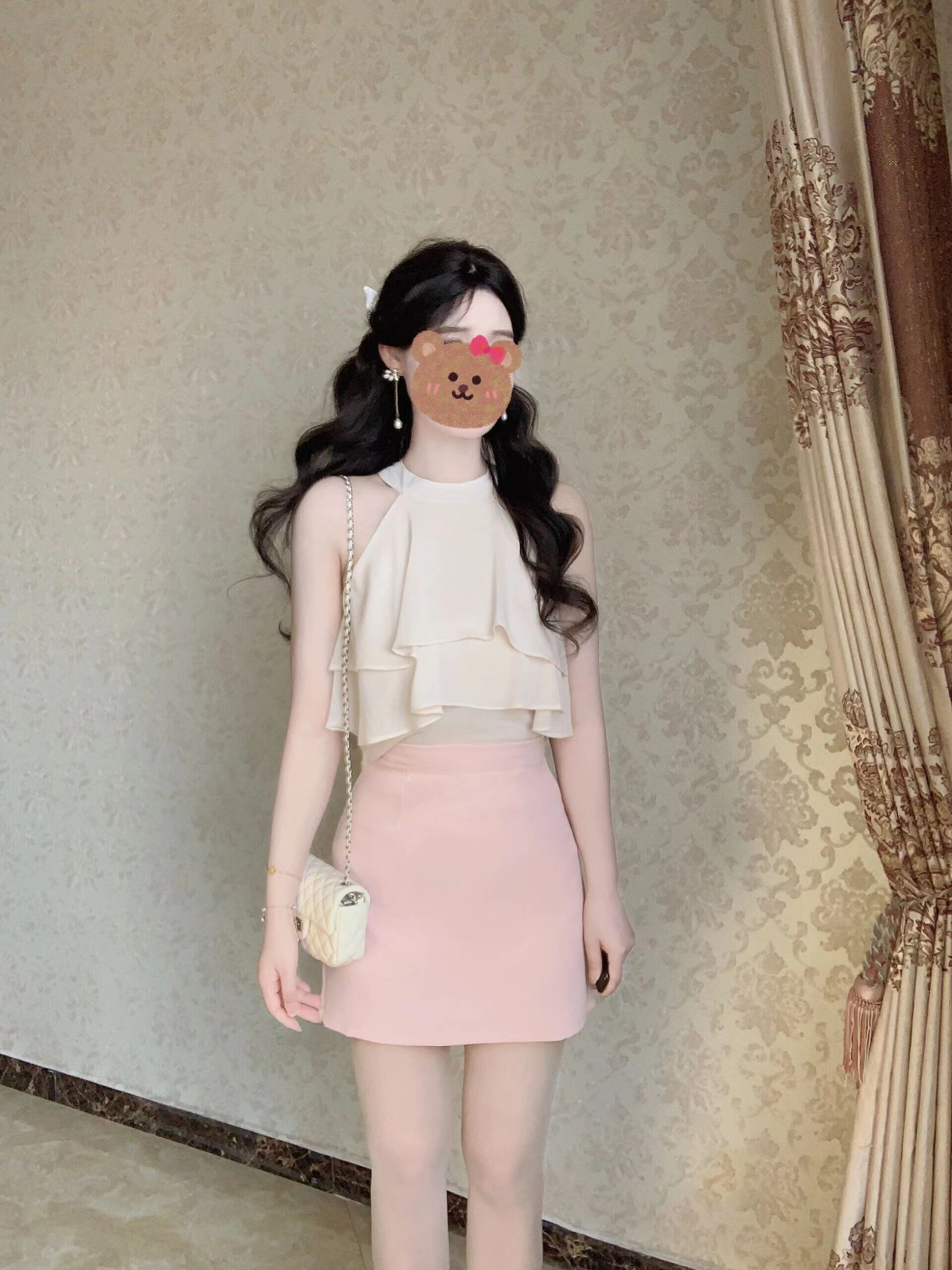 SLEEVELESS HALTERNECK SUSPENDER CHIFFON CROP TOP WOMENS DESIGN SENSE NICHE FRENCH GENTLE RUFFLES FAIRY VEST SUMMER