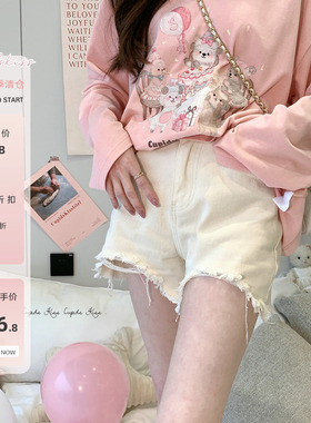 【福利6折清仓】csk丘比特 一眼复古热裤 破洞辣妹细腿牛仔短裤