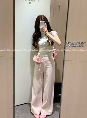 csk丘比特“粉粉惹人爱” 牛仔长裤女直筒宽松休闲复古感