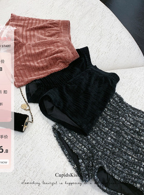 【福利5折清仓】csk丘比特 有点辣的热裤 小香风休闲裤女丝绒短裤